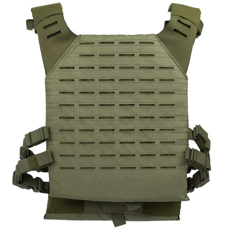 Back of olive green BSX Plate Carrier LC  for airsoft and paintball on a white background