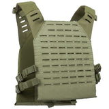 Back angle of olive green BSX Plate Carrier LC  for airsoft and paintball on a white background