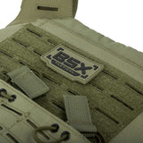 Close up patch on olive green BSX Plate Carrier LC  for airsoft and paintball on a white background