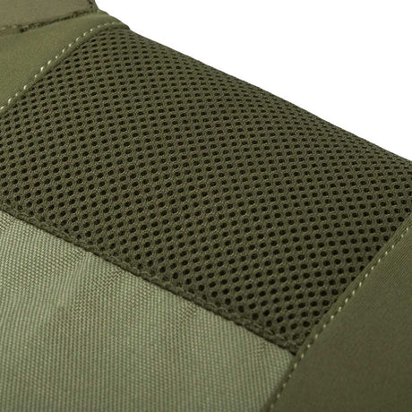 Close up of breathable mesh olive green BSX Plate Carrier LC  for airsoft and paintball on a white background