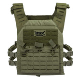 Front of olive green BSX Plate Carrier LC  for airsoft and paintball on a white background