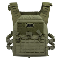 Front of olive green BSX Plate Carrier LC  for airsoft and paintball on a white background