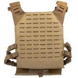 Back of tan BSX Plate Carrier LC  for airsoft and paintball on a white background