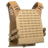 Back angle of tan BSX Plate Carrier LC  for airsoft and paintball on a white background