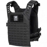 Front angle of black HK Army BSX Skull Plate Carrier for molle attachments for airsoft and paintball, shown on a white background