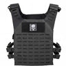 Front of black HK Army BSX Skull Plate Carrier for molle attachments for airsoft and paintball, shown on a white background