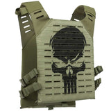 Back angle of olive green HK Army BSX Skull Plate Carrier for molle attachments for airsoft and paintball, shown on a white background