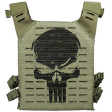 Back of of olive green HK Army BSX Skull Plate Carrier for molle attachments for airsoft and paintball, shown on a white background