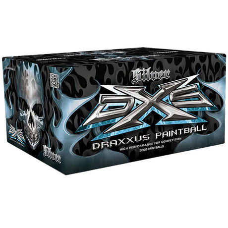 DXS Silver .68 Caliber Paintballs Box on a white background