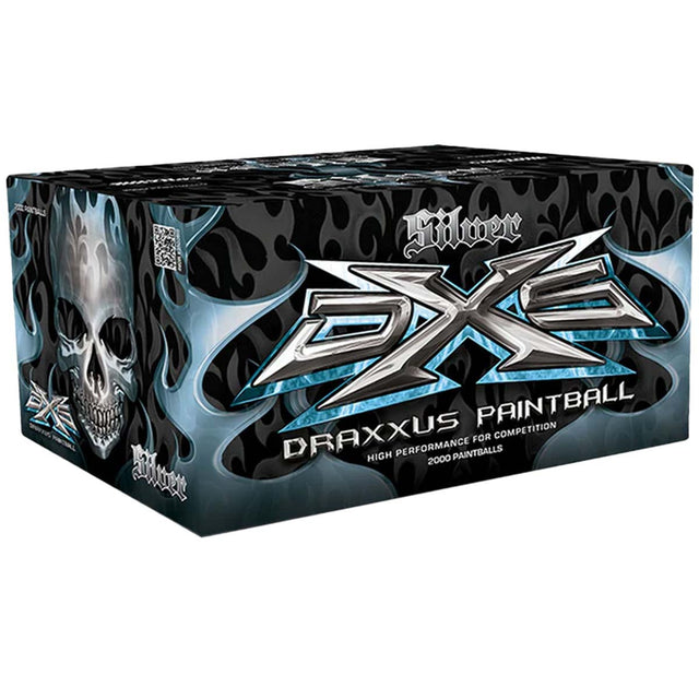 DXS Silver .68 Caliber Paintballs Box on a white background