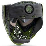 Back of the green and black Dye I5 Paintball Goggle Mask Tactical Olive featuring the GSA strap on a white background.