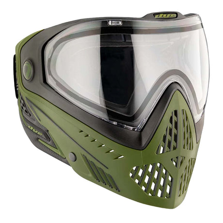 Front angle view of the green and black Dye I5 Paintball Goggle Mask Tactical Olive on a white background.