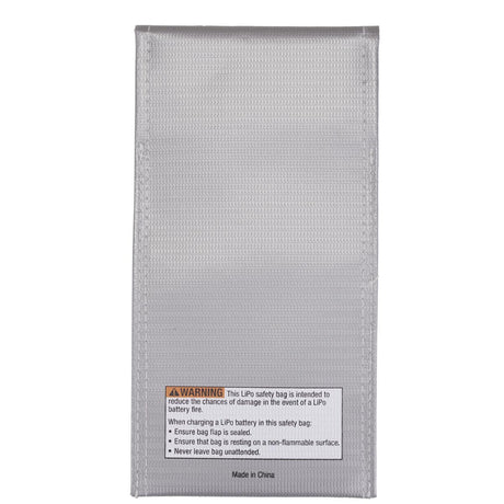 Back of Gray pouch for Lipo charging, storage, and transport on a white background