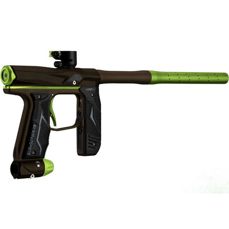 Right back angle Empire Axe 2.0 Paintball Marker Dust Brown Dust Green against a white background.