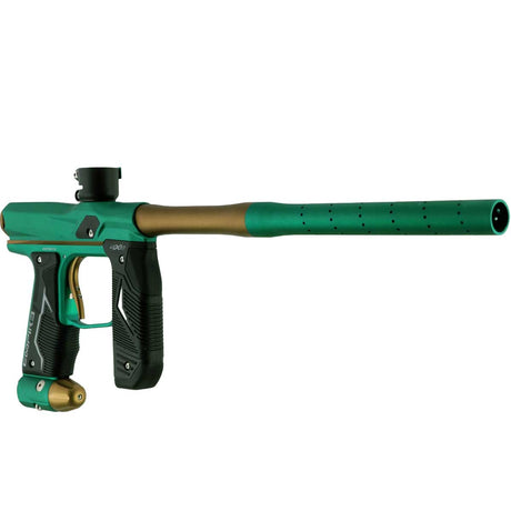 Front right side angle of an Empire Axe 2.0 Teal Bronze Paintball gun Empire branding on a white background