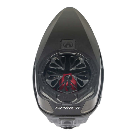 Black HK Army Evo Pro Metal Speed Feed for Virtue and Bunkerkings paintball loader hopper on a closed hopper