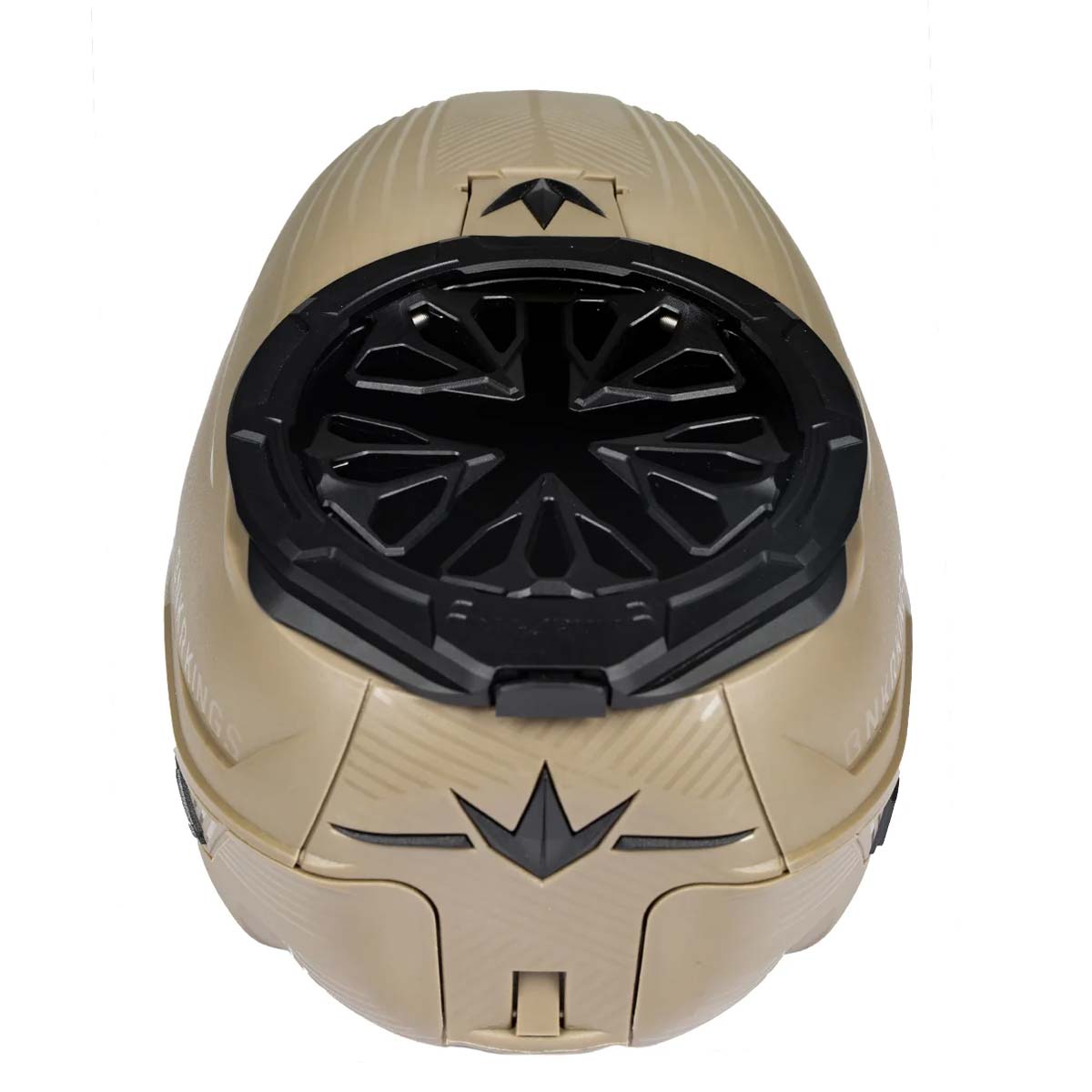 Black HK Army Evo Pro Metal Speed Feed for Virtue and Bunkerkings paintball loader hopper on a closed tan hopper