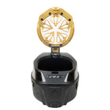 Yellow Gold HK Army Evo Pro Metal Speed Feed for Virtue and Bunkerkings paintball loader hopper on an open Virtue loader.