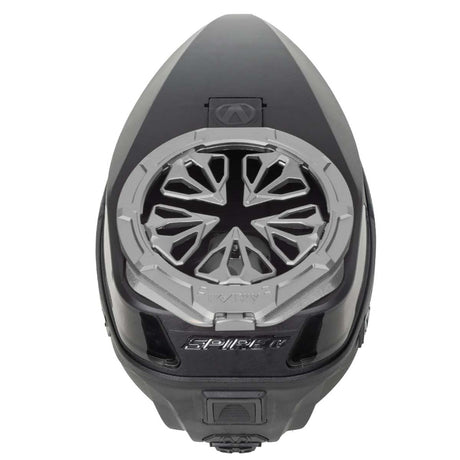 Grey Pewter HK Army Evo Pro Metal Speed Feed for Virtue and Bunkerkings paintball loader hopper on a closed Spire loader.