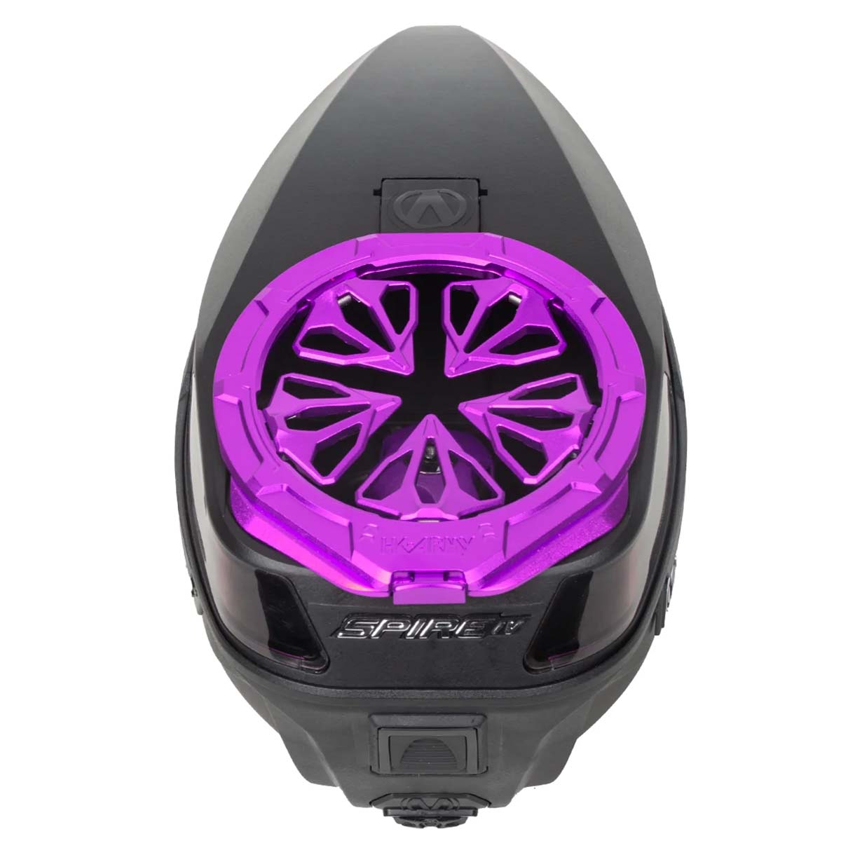 Purple HK Army Evo Pro Metal Speed Feed for Virtue and Bunkerkings paintball loader hopper on Spire loader.