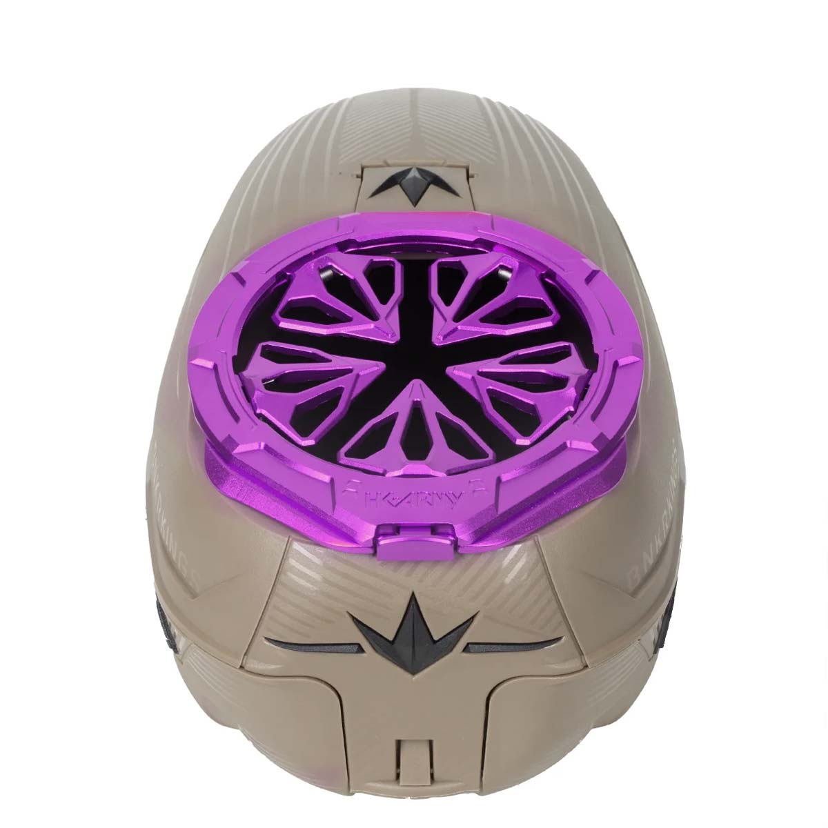Purple HK Army Evo Pro Metal Speed Feed for Virtue and Bunkerkings paintball loader hopper on a CTRL loader.