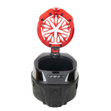 Red HK Army Evo Pro Metal Speed Feed for Virtue and Bunkerkings paintball loader hopper on an open Virtue loader.