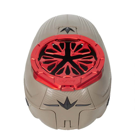 Red HK Army Evo Pro Metal Speed Feed for Virtue and Bunkerkings paintball loader hopper on a Bunkerkings loader.