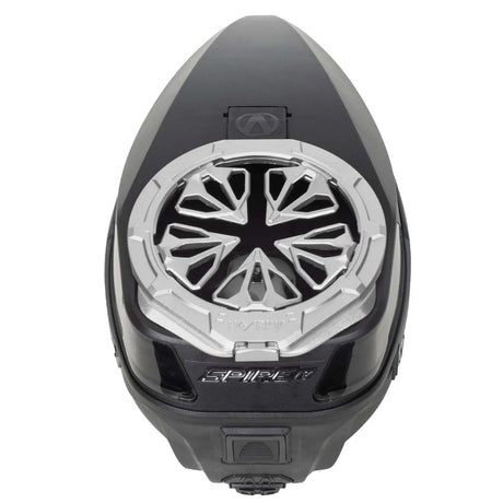 Silver HK Army Evo Pro Metal Speed Feed for Virtue and Bunkerkings paintball loader hopper on a Spire loader.
