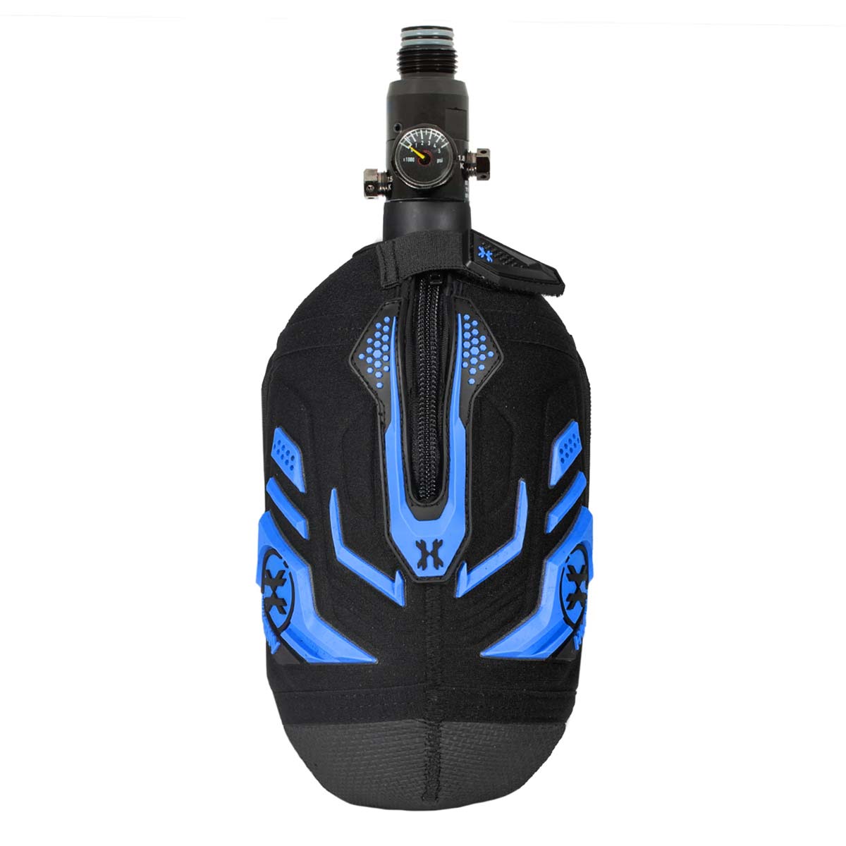 Colbalt Blue and Black HK Army Hardline Armored padded neoprene Tank Cover with zipper and velcro for 4500 psi air system.