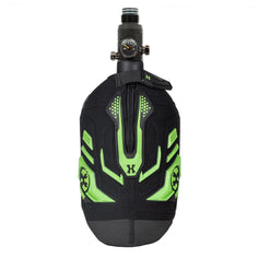 Zipper Energy Green and Black HK Army Hardline Armored padded neoprene Tank Cover with zipper and velcro for 4500 psi air system.