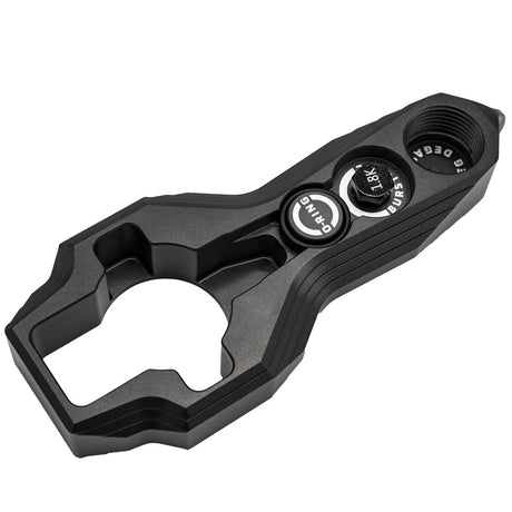 underside of Black HK Army Regulator Multi Tool paintball and airsoft tank regulator remove on a white background