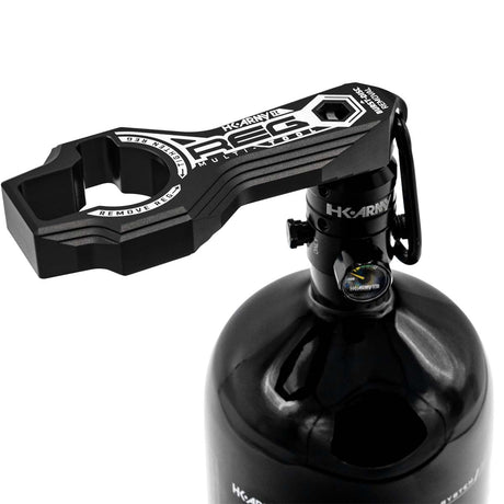 degas tank position Black HK Army Regulator Multi Tool paintball and airsoft tank regulator remove on a white background