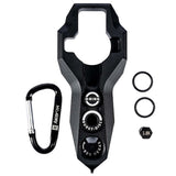 Black HK Army Regulator Multi Tool paintball and airsoft tank regulator remove with included parts on a white background