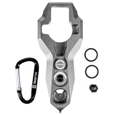 Pewter HK Army Regulator Multi Tool paintball and airsoft tank regulator remove with included parts on a white background