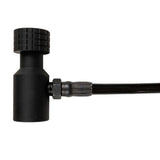 black HK Army Remote Coiled Hose Line With Slide Check for paintball and airsoft air systems tank attachment photographed on a plain white background.