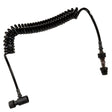 black HK Army Remote Coiled Hose Line With Slide Check for paintball and airsoft air systems photographed on a plain white background.