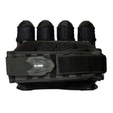 Back view Black HK Army Zero G 2.0 Harness 4+3+4 paintball pack on a white background.