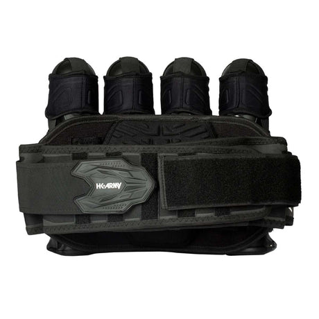 Back view Black HK Army Zero G 2.0 Harness 4+3+4 paintball pack on a white background.