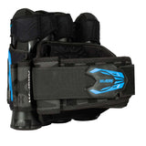 Side view Black Blue HK Army Zero G 2.0 Harness 4+3+4 paintball pack on a white background.
