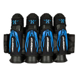Black Blue HK Army Zero G 2.0 Harness 4+3+4 paintball pack on a white background.