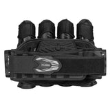 Back side Black Gray HK Army Zero G 2.0 Harness 4+3+4 paintball pack on a white background.