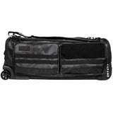 Side of Back of a black and grey camo HK Army Expand 75L Roller Gear Bag Shroud Blackout against a white background
