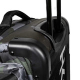 Detail view of handle Black green and grey camo print HK Army Paintball Expand 75L Roller Gear bag Shroud Forest on a white background