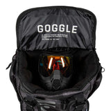 Open goggle compartment Black green and grey camo print HK Army Paintball Expand 75L Roller Gear bag Shroud Forest on a white background