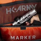 Marker compartment  of All Black with white logo HK Army Paintball Expand 75L Roller Gear bag Stealth
