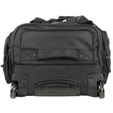 Bottom of All Black with white logo HK Army Paintball Expand 75L Roller Gearbag Stealth with skid plate and wheels on a white background.