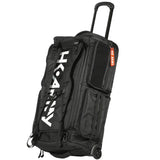 All Black with white logo HK Army Paintball Expand 75L Roller Gearbag Stealth with extended handle and wheels on a white background.
