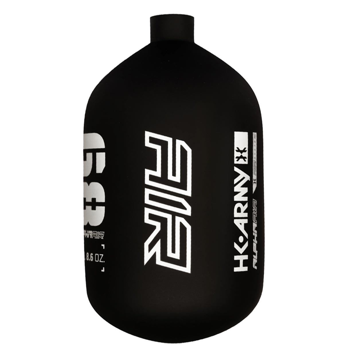 White on matte black Shadow HK Army Alpha Air 68ci 4500psi Carbon Fiber Tank Bottle Only on a white background