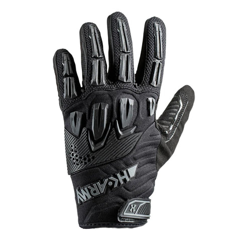 Back of black HK Army Armored Hardline Full Finger Gloves Tactical for paintball, airsoft and other sports on a white background