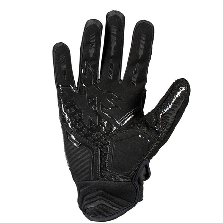 Palm side of black HK Army Armored Full Finger Gloves Hardline Tactical for paintball, airsoft and other sports on a white background